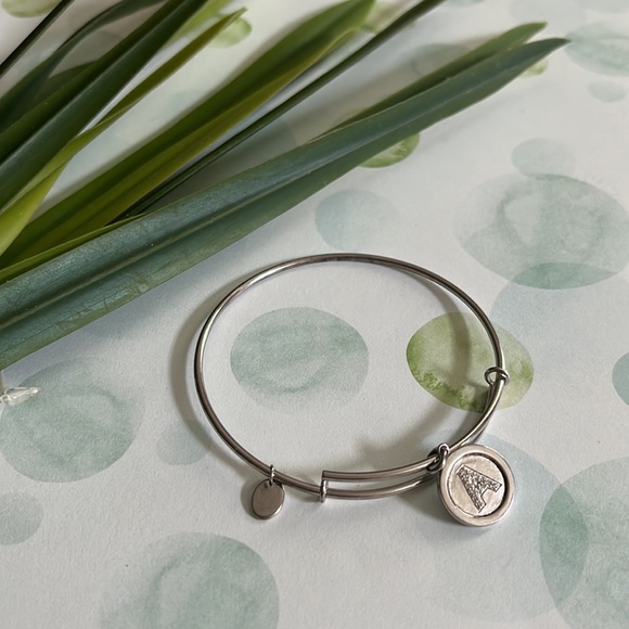 Silver Color Bangle Bracelet with “A” initial Round Charm - Picture 6 of 6